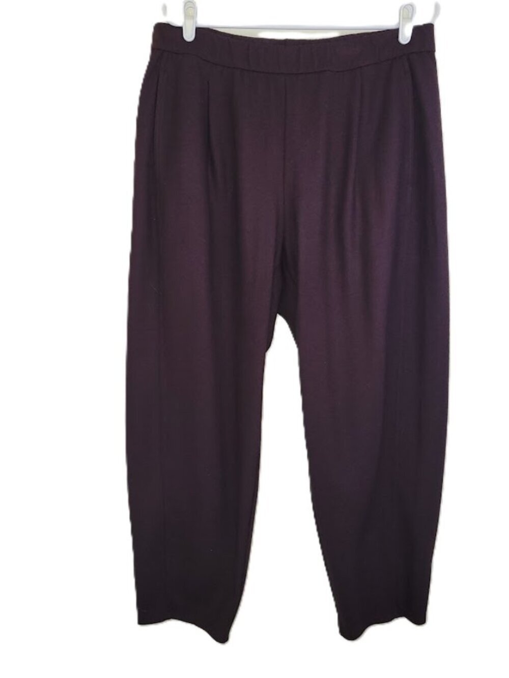 Eileen Fisher Merlot Wool Straight Leg Pant Elastic Waist 2 Pockets Women's SZ L